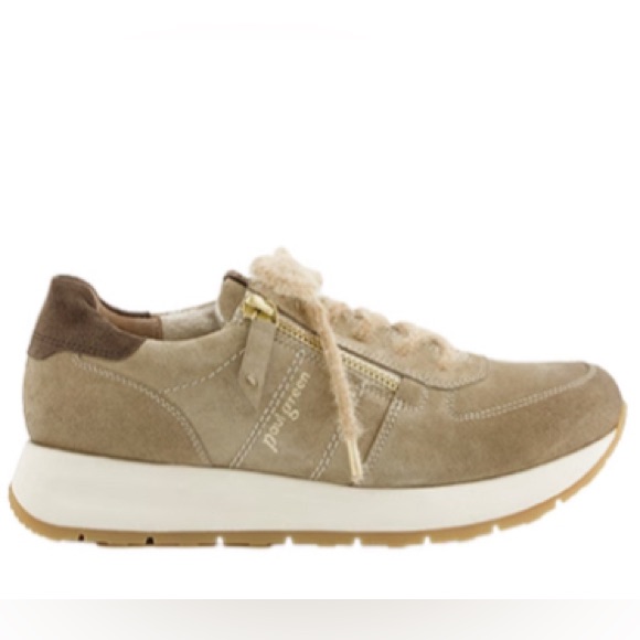 Leather Sneakers With Zipper Color: Beige Combo Never Worn, In Box